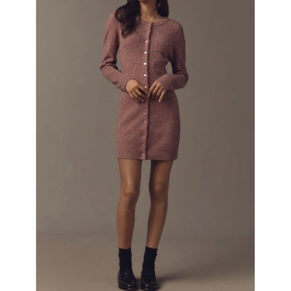 Mare Mare Anthropologie Long Sleeve Button Front Sweater Mini Dress XL Rose Pink - Picture 3 of 6